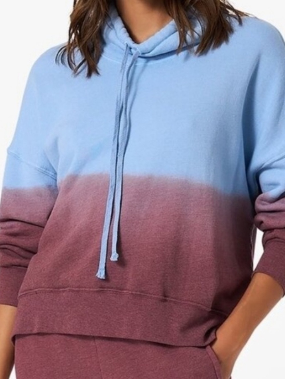 XIRENA Chase Sweatshirt Blue Maroon Ombré Drawstring Cowl Neck Pullover Medium